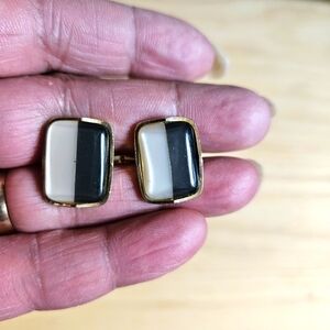 Vintage Black and White Lucite in Gold-tone Frame Cufflinks